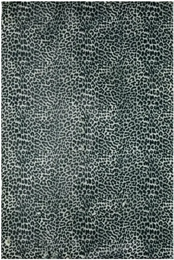 5' x 8' Leopard Print Shag Handmade Non Skid Area Rug - Black And Gray