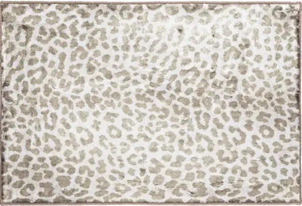 2' x 3' Leopard Print Shag Handmade Non Skid Area Rug - Beige And Cream