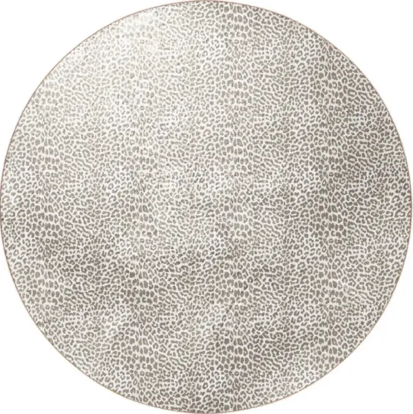 8' x 8' Leopard Round Shag Handmade Non Skid Area Rug - Beige And Cream