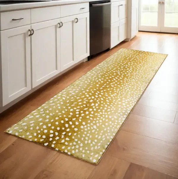 2' x 8' Gazelle Print Shag Handmade Non Skid Runner Rug - Gold
