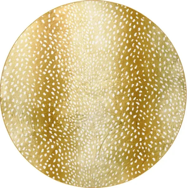 8' x 8' Round Gazelle Print Shag Handmade Non Skid Area Rug - Gold
