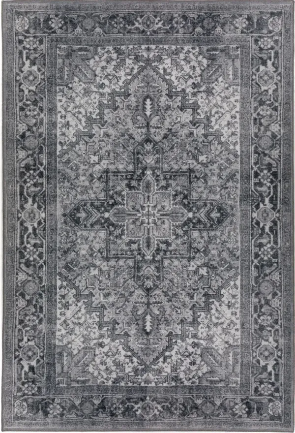 3' x 5' Oriental Distressed Non Skid Polyester Area Rug - Gray