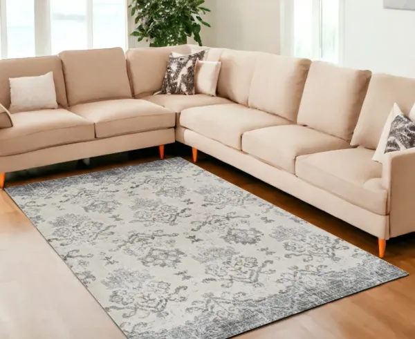 8' x 11' Oriental Area Rug - Gray And Ivory