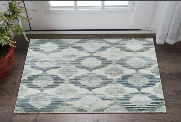 3' x 5' Geometric Area Rug - Blue And Ivory