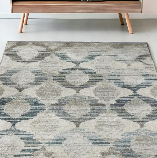 5' x 8' Geometric Area Rug - Blue And Ivory