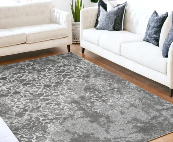 8' x 11' Oriental Distressed Area Rug - Gray And Ivory