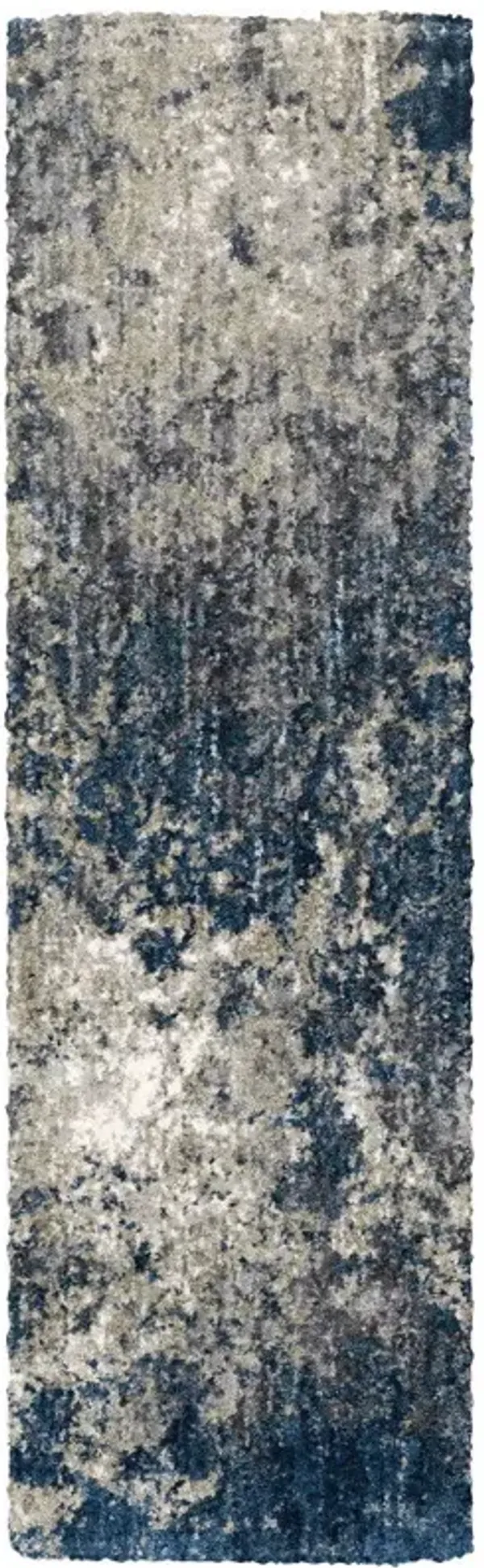 2' x 8' Abstract Shag Power Loom Stain Resistant Runner Rug - Blue And Gray