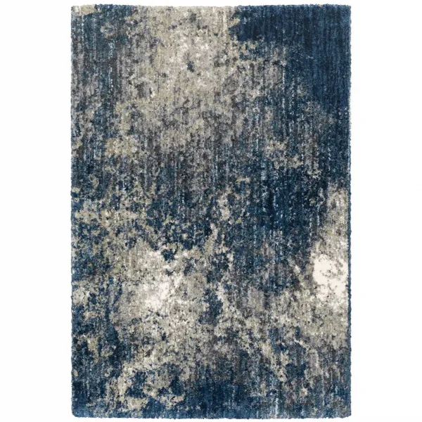 8' x 11' Abstract Shag Power Loom Stain Resistant Area Rug - Blue And Gray