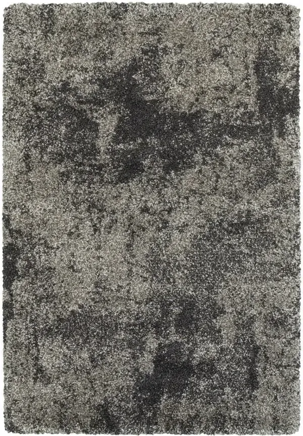 4' x 6' Abstract Shag Power Loom Area Rug - Black And Gray