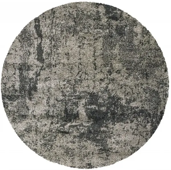 8' Round Abstract Power Loom Stain Resistant Area Rug - Gray