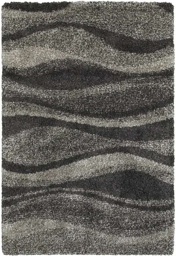 1.9' x 3.3' Abstract Shag Power Loom Stain Resistant Area Rug - Charcoal Silver And Grey