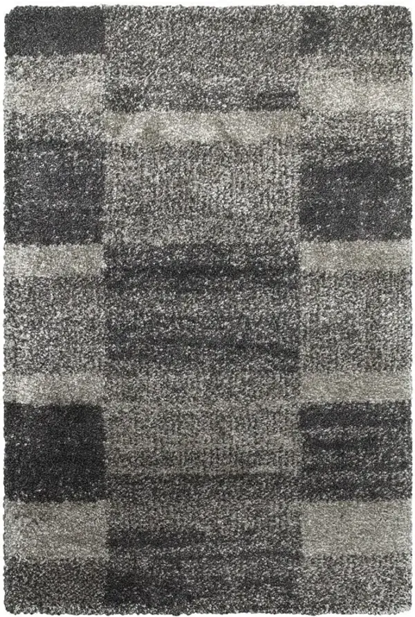 3.8' x 5.4' Geometric Shag Power Loom Stain Resistant Area Rug - Charcoal Silver And Grey