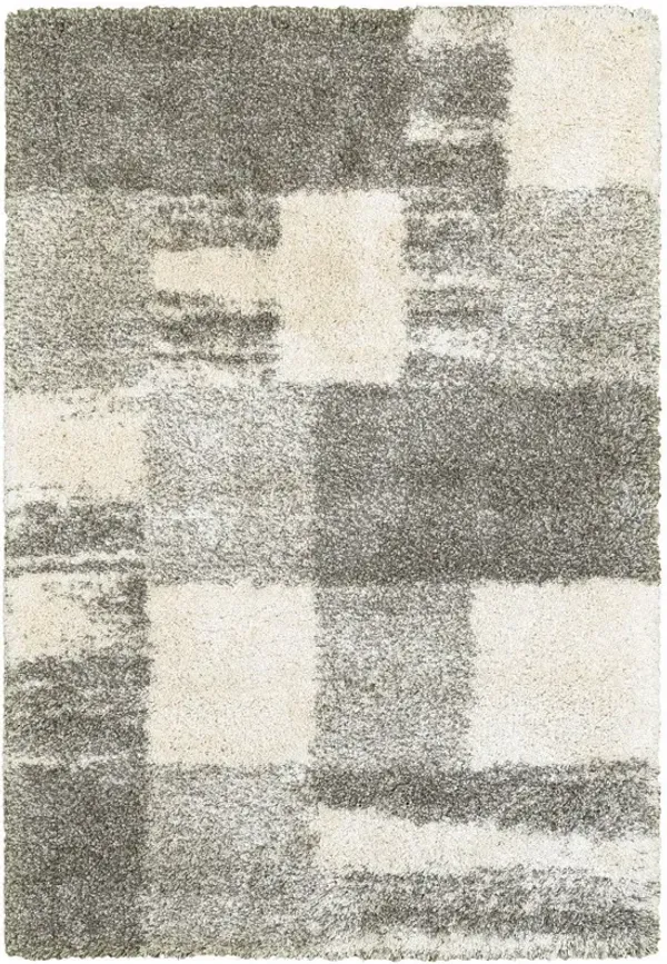 4' x 6' Geometric Shag Power Loom Stain Resistant Area Rug - Gray Ivory And Silver