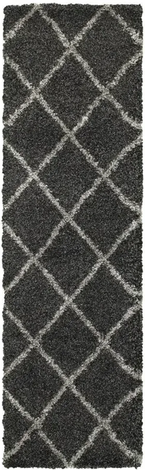 2' x 8' Geometric Shag Power Loom Stain Resistant Runner Rug - Charcoal And Gray