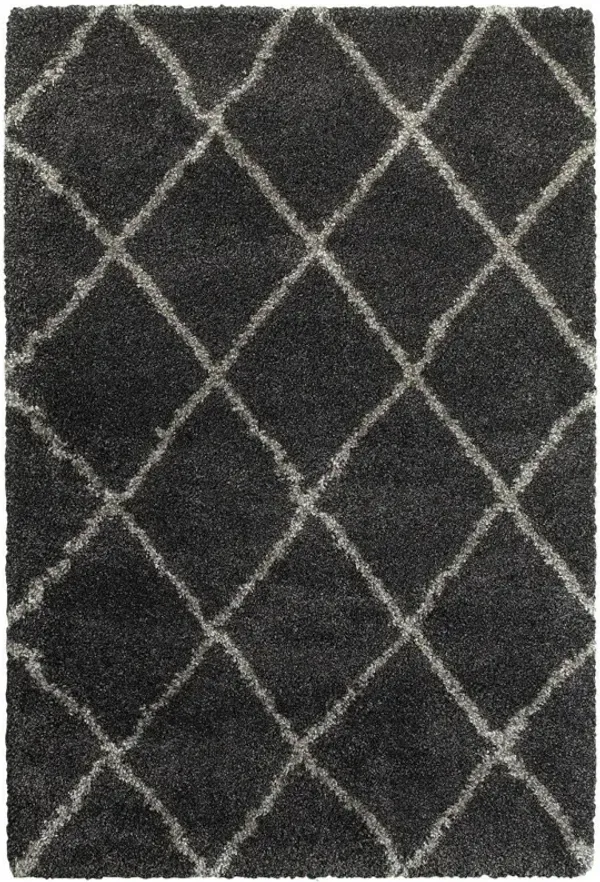 9.8' x 12.8' Geometric Shag Power Loom Stain Resistant Area Rug - Charcoal And Grey