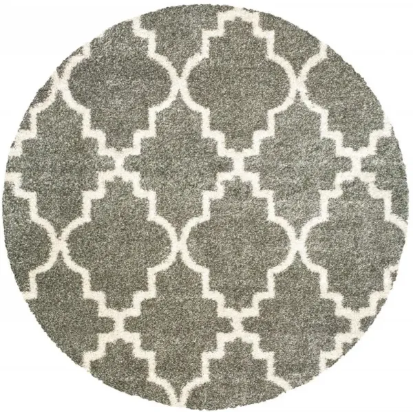 8' Round Geometric Power Loom Stain Resistant Area Rug - Gray