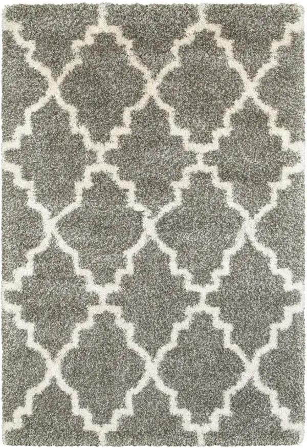 9.8' x 12.8' Geometric Shag Power Loom Stain Resistant Polypropylene Area Rug - Grey And Ivory