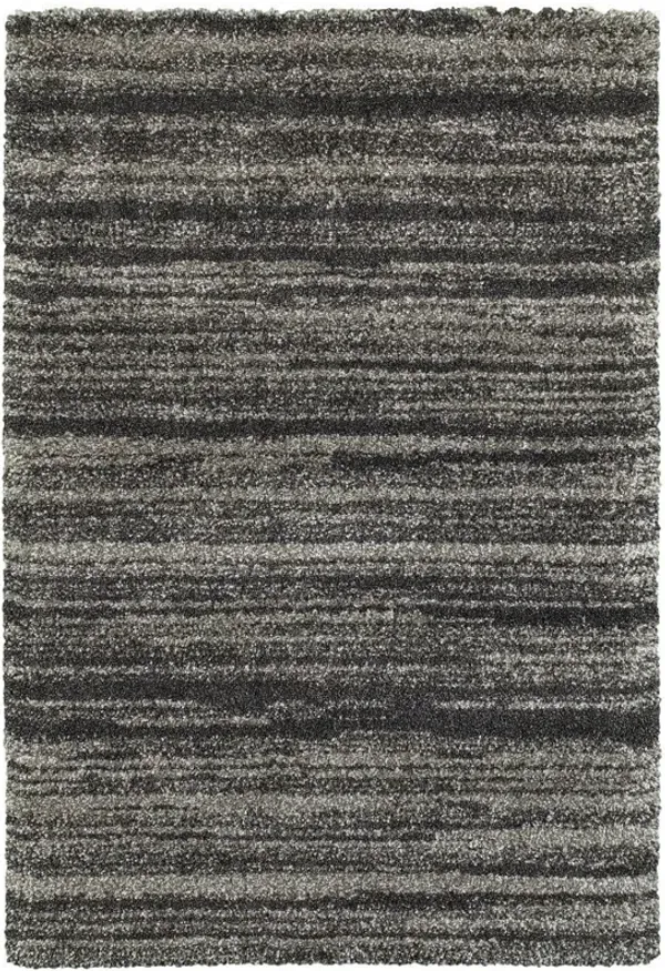 2' x 3' Geometric Shag Power Loom Stain Resistant Area Rug - Charcoal Silver And Gray