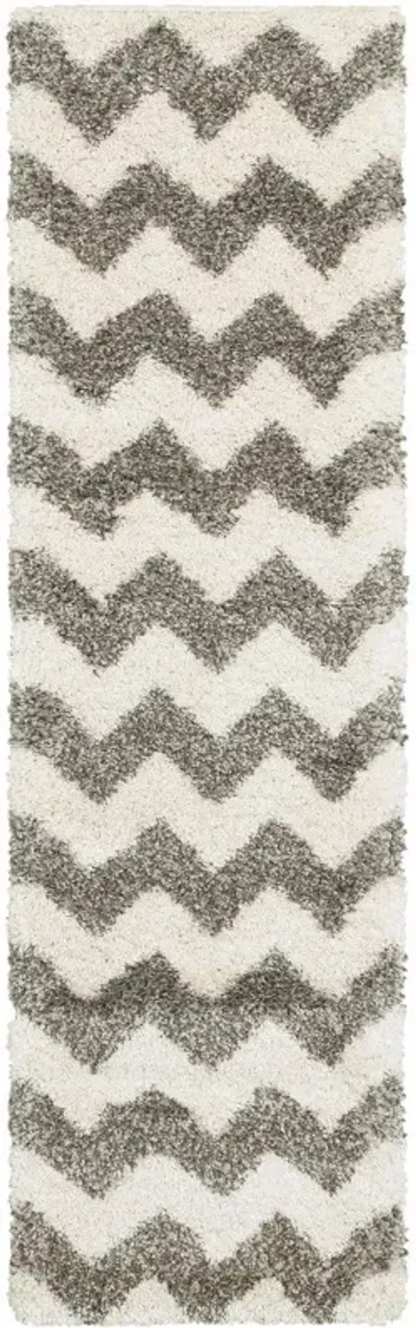 2.2' x 7.6' Geometric Shag Power Loom Stain Resistant Runner Rug - Grey And Ivory