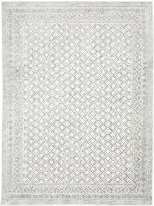 8' x 11' Oriental Power Loom Stain Resistant Area Rug - White And Gray