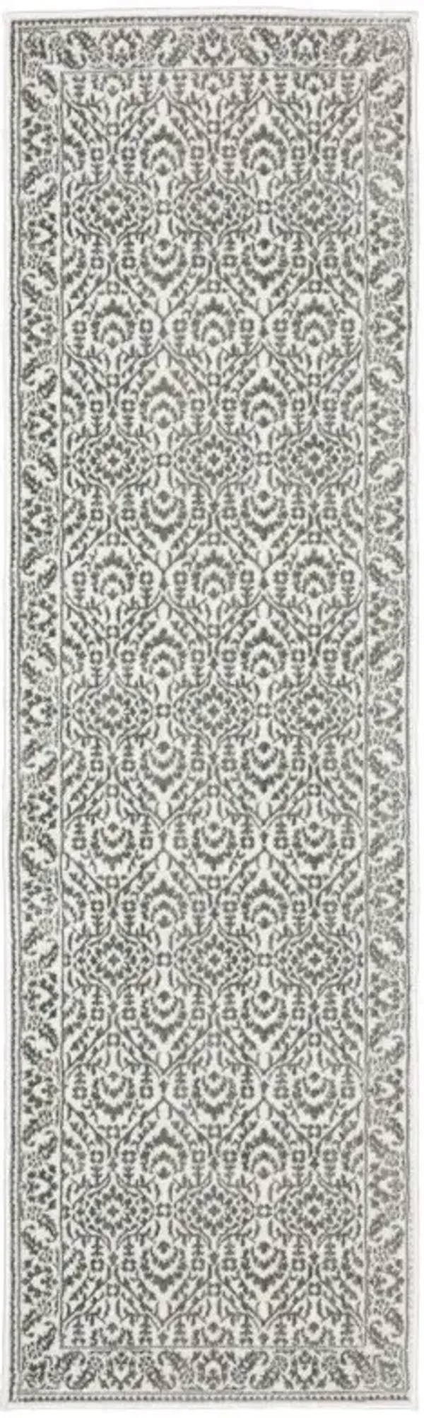 2' x 8' Floral Power Loom Stain Resistant Runner Rug - Gray And White