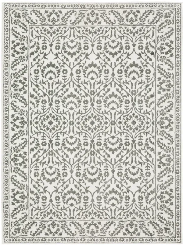 8' x 11' Floral Power Loom Stain Resistant Area Rug - Gray And White