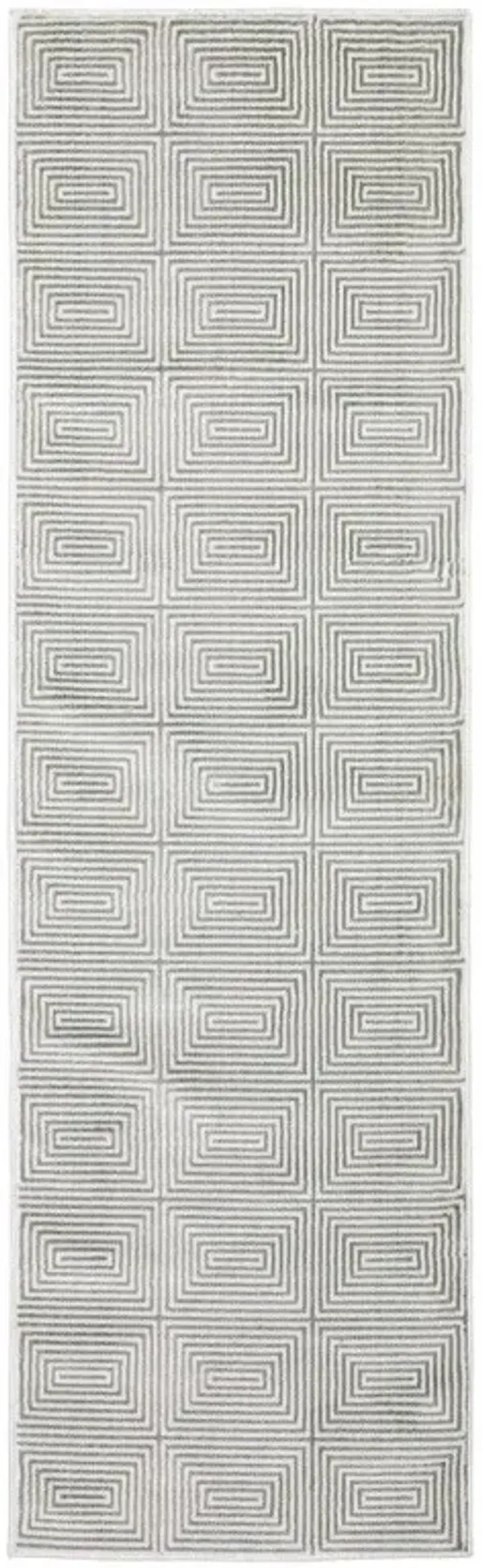 2' x 8' Geometric Power Loom Stain Resistant Runner Rug - Gray And White