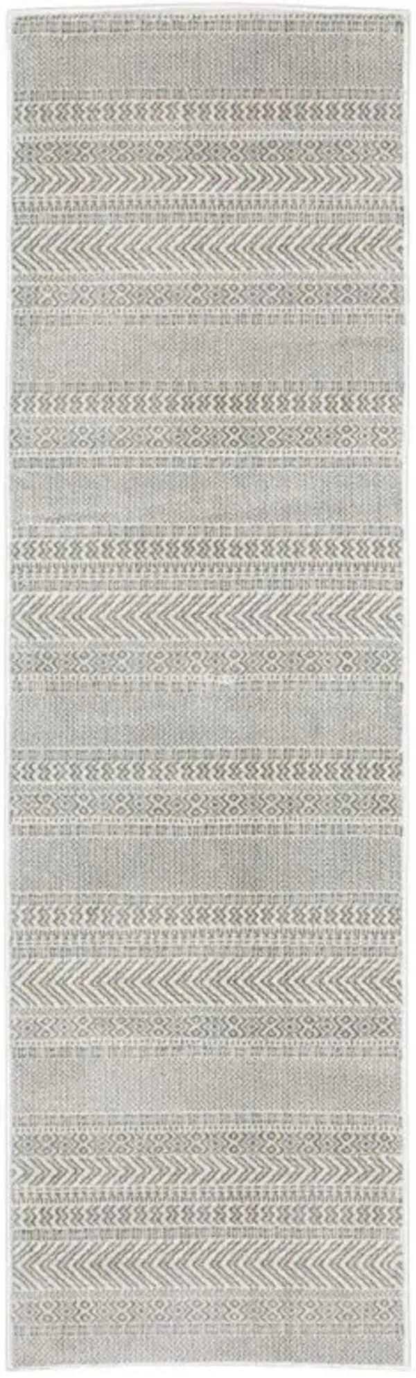 2.2' x 7.7' Geometric Power Loom Stain Resistant Runner Rug - White And Grey
