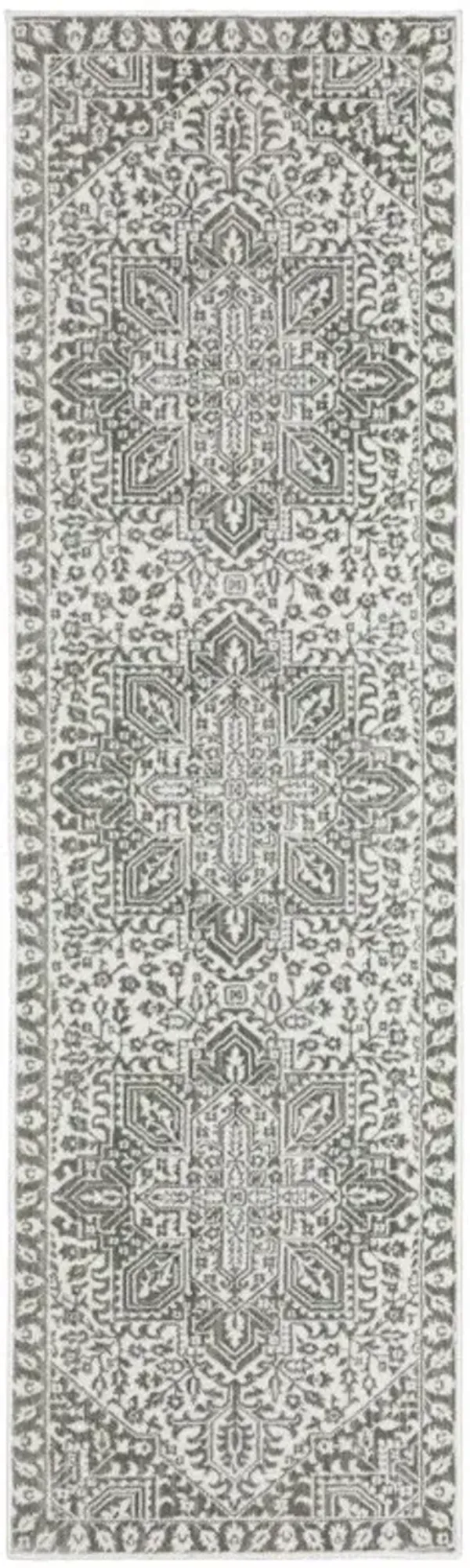 2' x 8' Oriental Power Loom Stain Resistant Runner Rug - Gray And White
