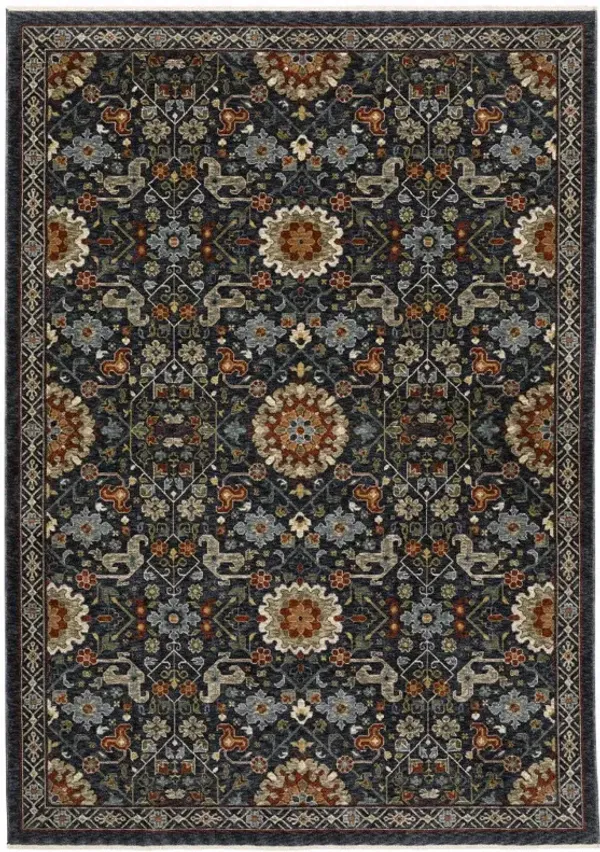 2' x 3' Oriental Power Loom Stain Resistant Area Rug With Fringe - Blue Red Ivory And Gold