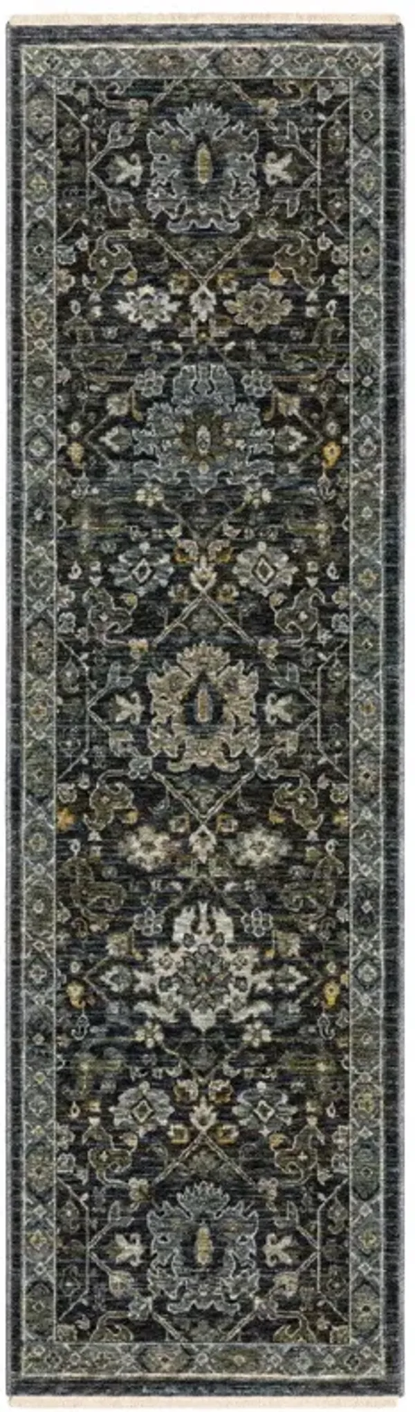 8' Oriental Power Loom Runner Rug - Blue And Ivory