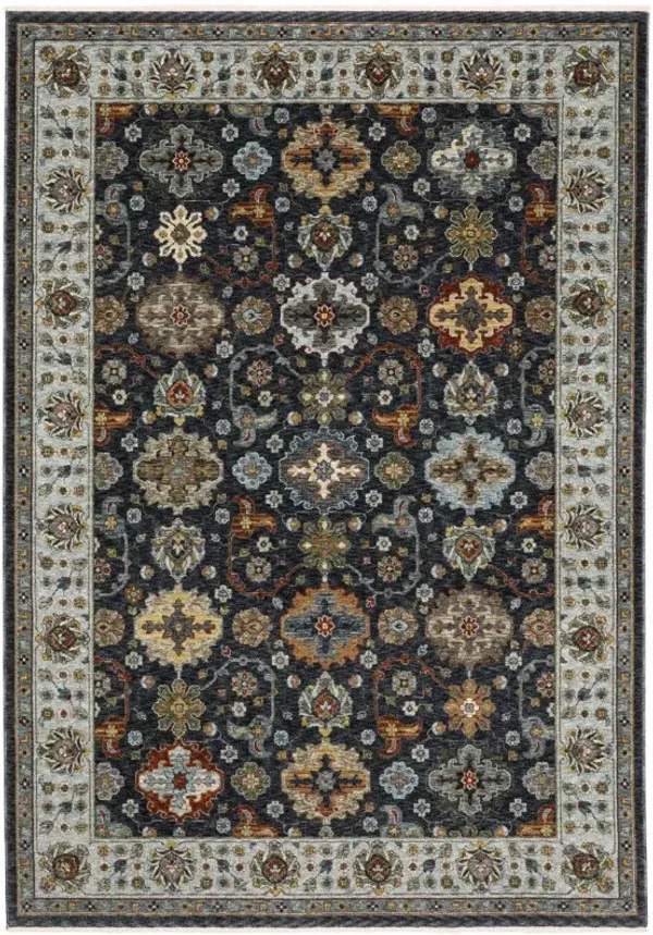 3' x 5' Oriental Power Loom Stain Resistant Area Rug With Fringe - Blue Red Beige Yellow Gray Rust And Gold