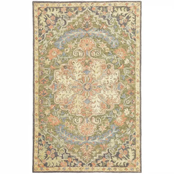 8' x 10' Oriental Hand Tufted Area Rug - Blue And Green
