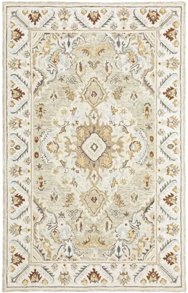 10' x 13' Gray Oriental Tufted Handmade Stain Resistant Area Rug - Ivory Beige Gold And Muted