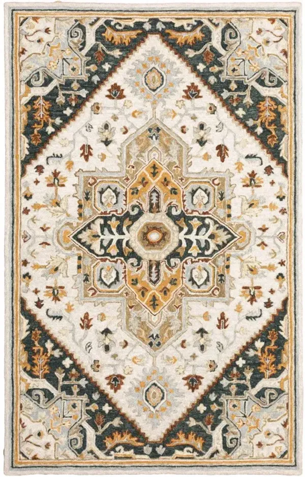 4' x 6' Oriental Tufted Handmade Stain Resistant Area Rug - Ivory Charcoal Gold Clay And Muted Blue