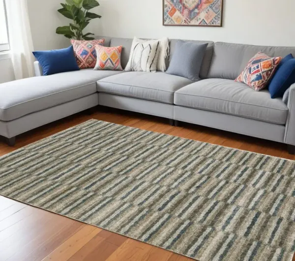 7' x 10' Geometric Power Loom Area Rug - Teal Blue