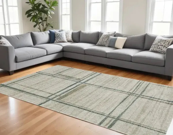7' x 10' Geometric Power Loom Area Rug - Gray Teal Beige And Tan