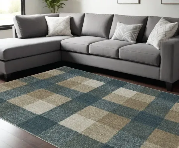 7' x 10' Geometric Power Loom Area Rug - Tan And Gray