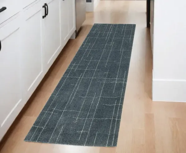 8' Runner Geometric Power Loom Runner Rug - Blue And Gray