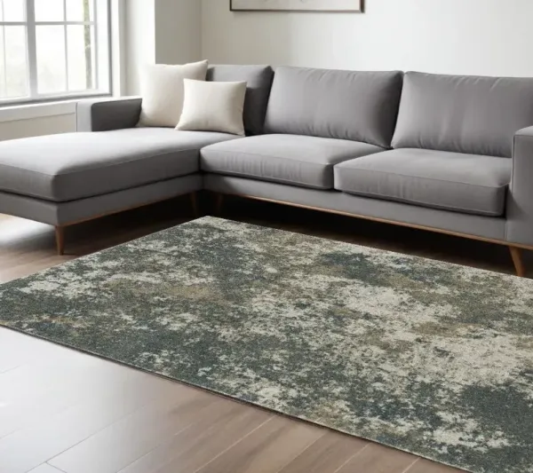 7' x 10' Abstract Power Loom Area Rug - Tan And Gray