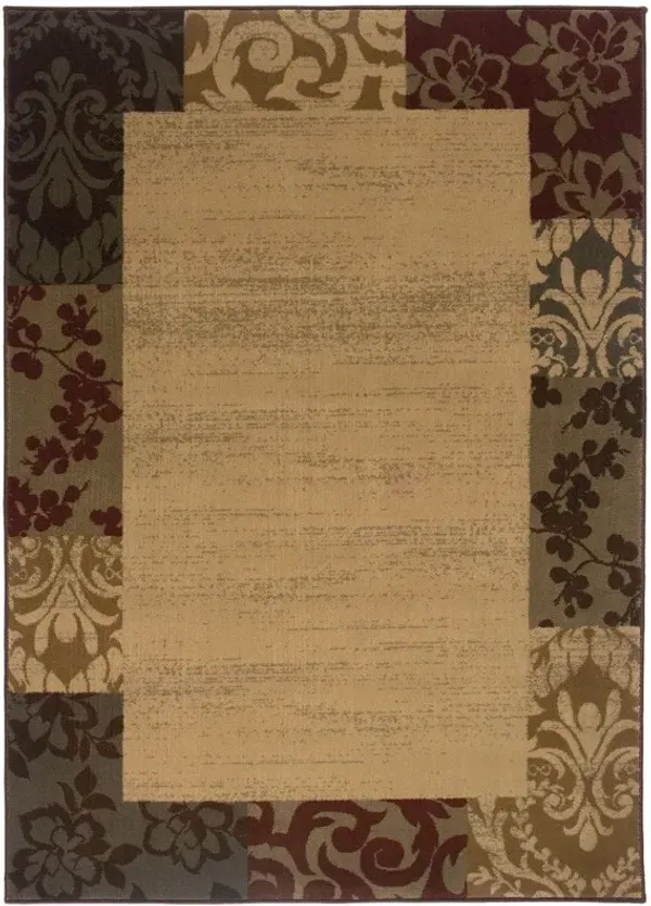 10' x 13' Abstract Power Loom Stain Resistant Area Rug - Beige Red Green Gold And Gray