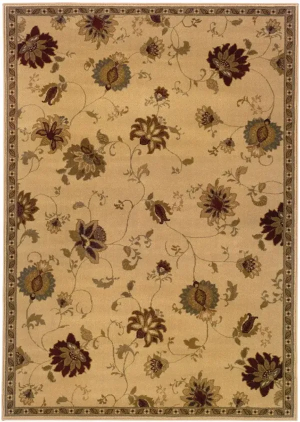10' x 13' Floral Power Loom Stain Resistant Area Rug - Ivory Green Brown Blue And Rust