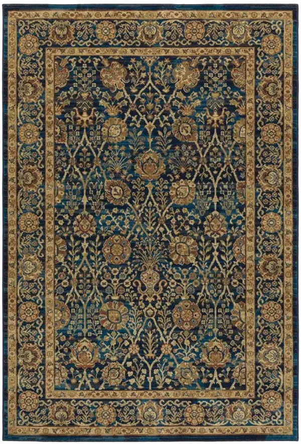 10' x 13' Oriental Power Loom Stain Resistant Area Rug - Blue And Gold