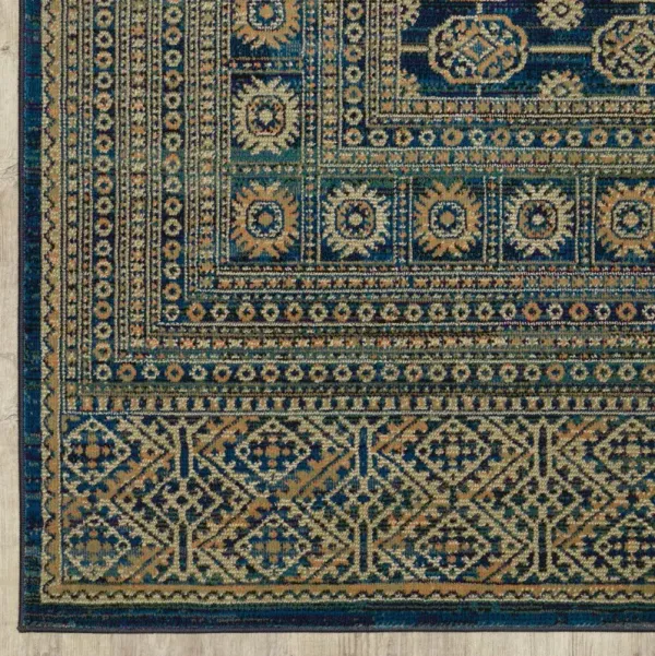 9.8' x 12.8' Oriental Power Loom Stain Resistant Area Rug - Blue And Gold