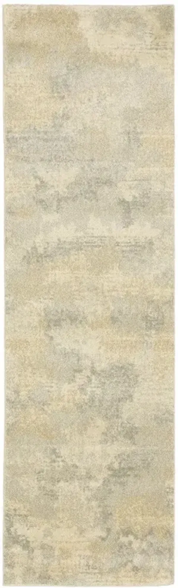2' x 8' Abstract Power Loom Stain Resistant Runner Rug - Gray Ivory Beige And Taupe
