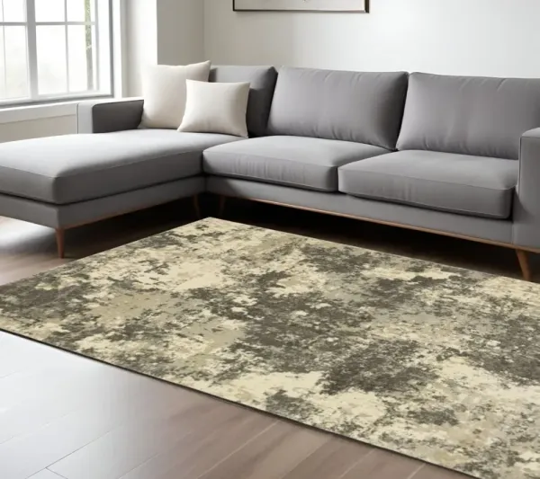 6.6' x 9.5' Abstract Power Loom Stain Resistant Area Rug - Charcoal Grey Beige And Tan