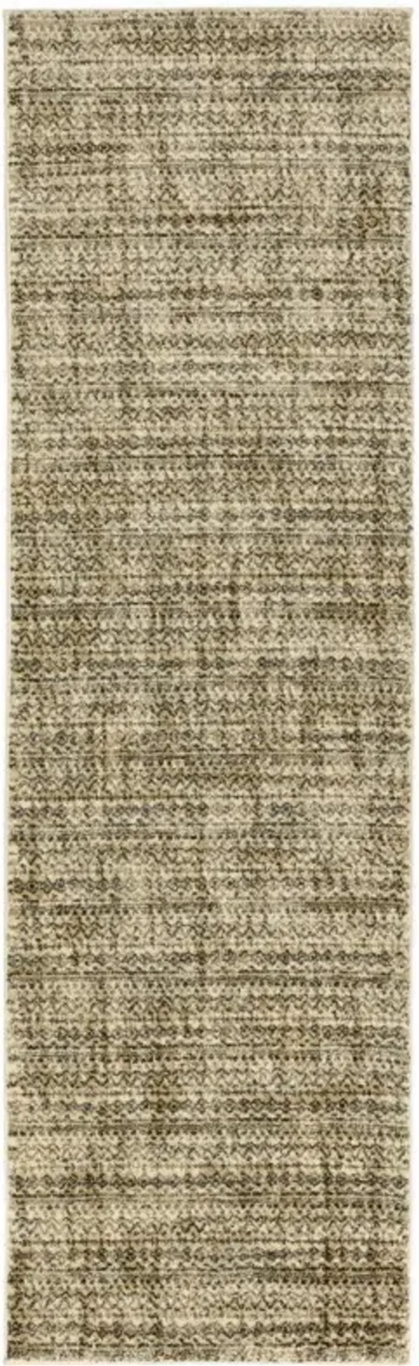 2' x 8' Abstract Power Loom Stain Resistant Runner Rug - Beige Brown Tan And Blue Green