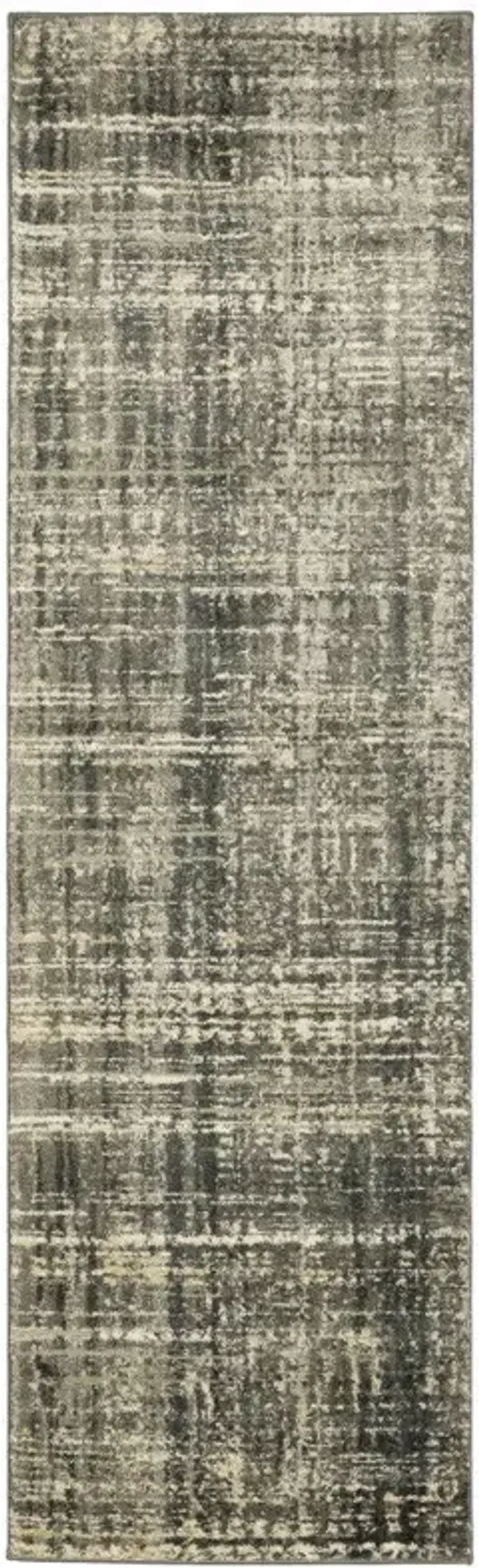 2' x 8' Abstract Power Loom Stain Resistant Runner Rug - Charcoal Gray Beige And Tan