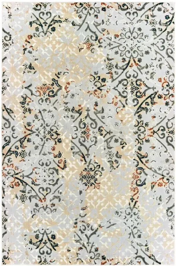 3.8' x 5.4' Abstract Power Loom Stain Resistant Area Rug - Grey And Gold