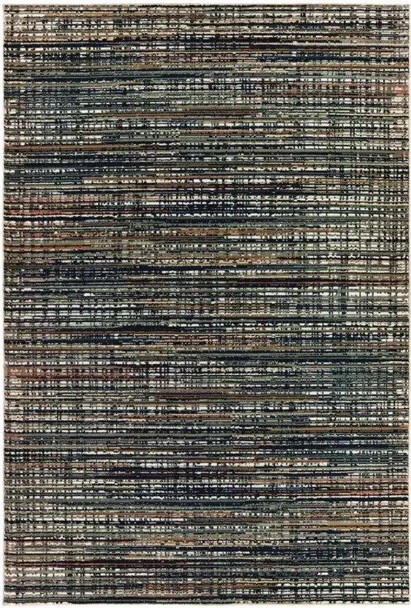 8' x 11' Abstract Power Loom Stain Resistant Area Rug - Black Navy Gold Ivory And Blush